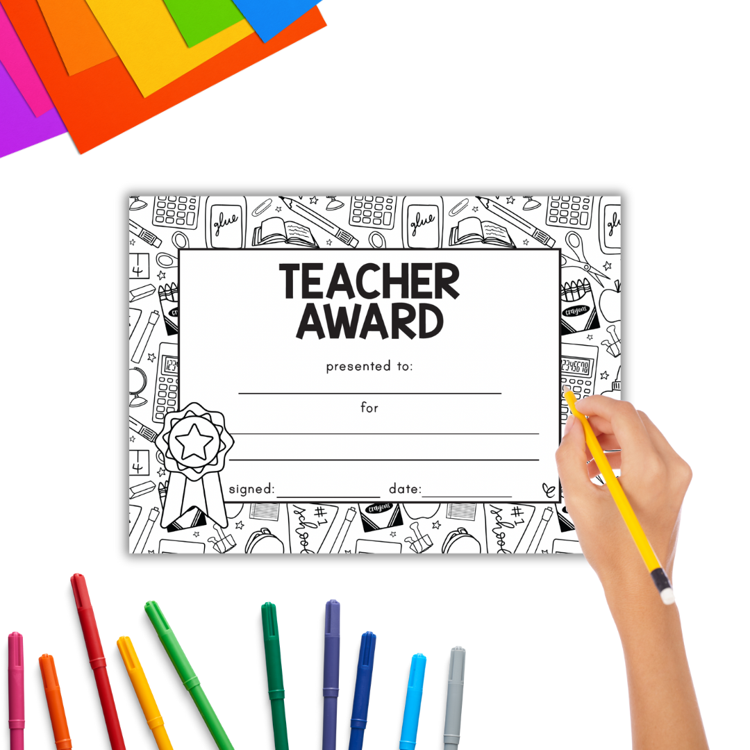 Cover image for World Teachers' Day digital download collection featuring a vibrant teacher award design celebrating educators' contributions.