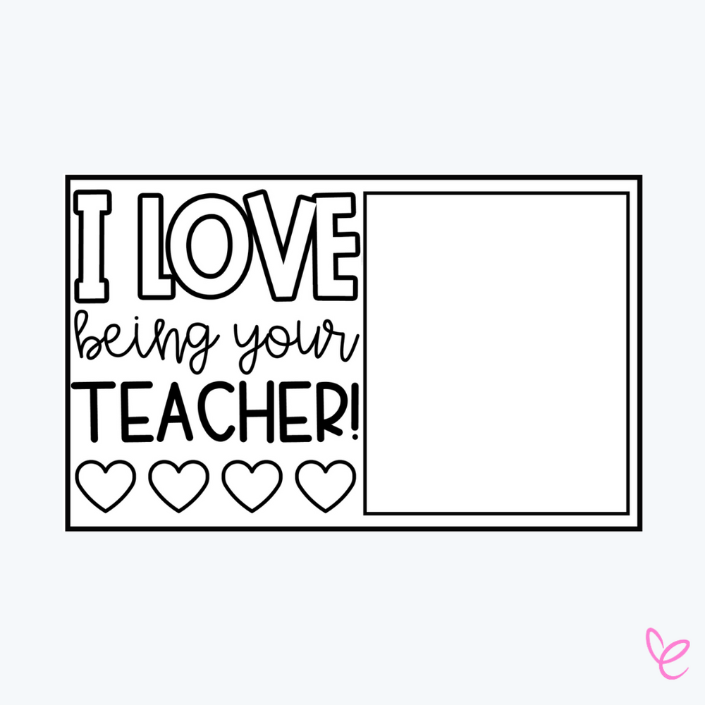 A photo of Valentine's Day Cards: Teacher to Student digital download. Showcasing a card that says 'i love being your teacher' on a white background.