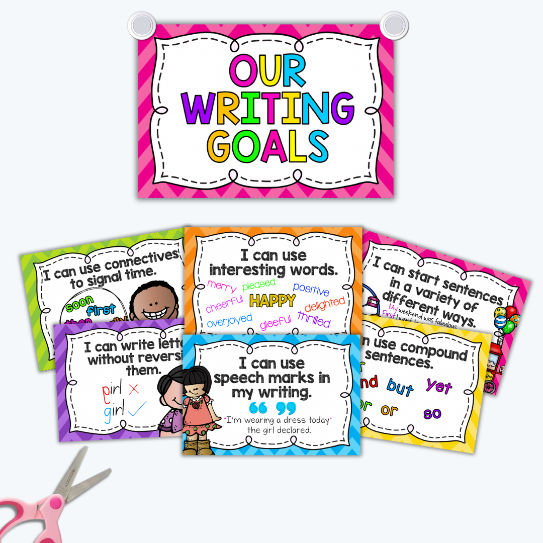 Editable Writing Goals Chart for tracking student progress, designed as a digital teacher resource to support classroom learning goals.