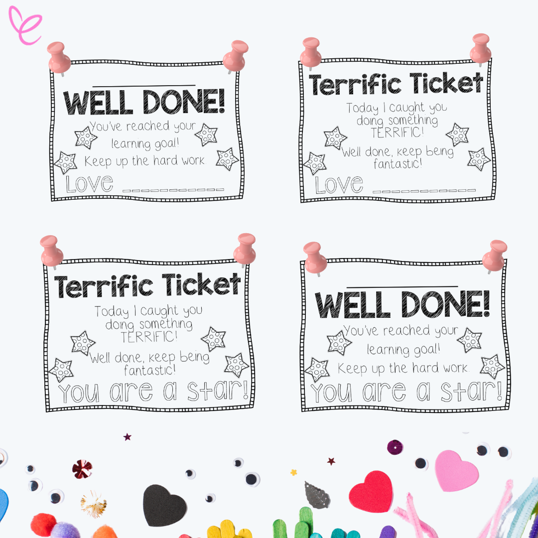 Class Certificates Editable Student Awards digital downloads displayed alongside other craft items, featuring customisable certificates for recognising student achievements. 