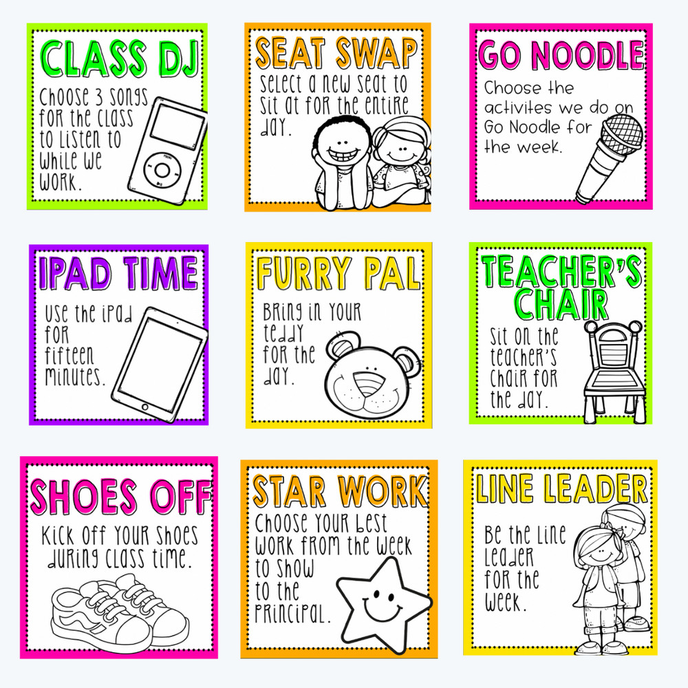 Customisable Classroom Reward Cards – editable digital printables for teachers displayed side by side.