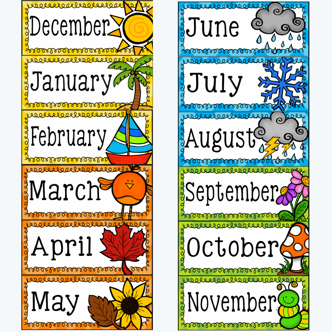 Classroom display posters illustrating Australian seasonal months, showing all months of the year with colourful visuals.