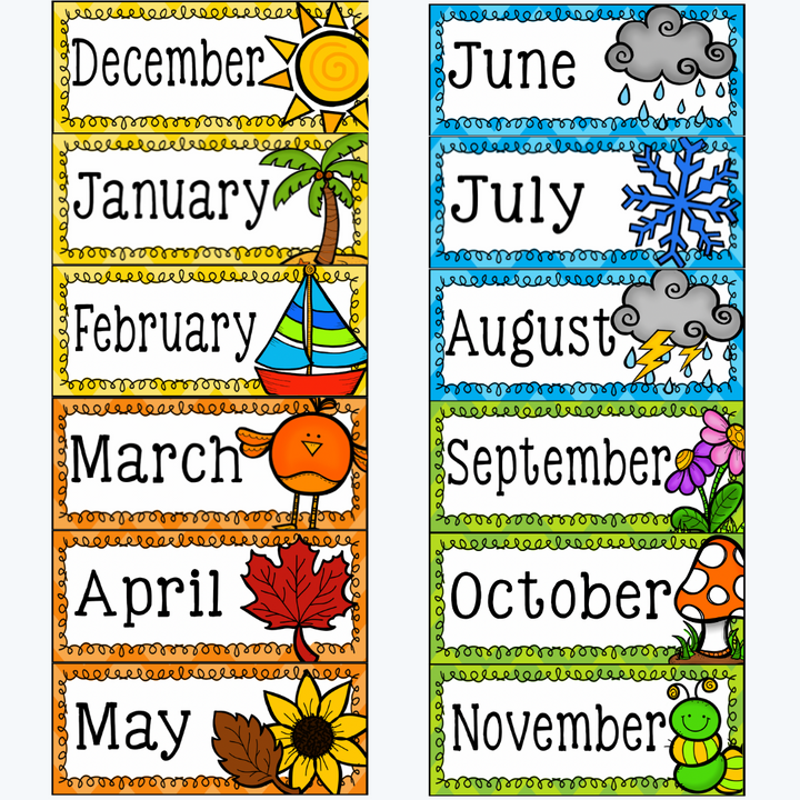 Classroom display posters illustrating Australian seasonal months, showing all months of the year with colourful visuals.