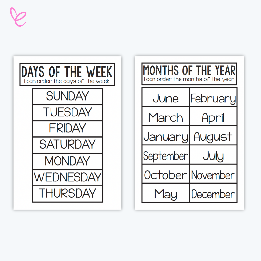 Days of the Week and Months of the Year digital teacher printable displayed on a white background.