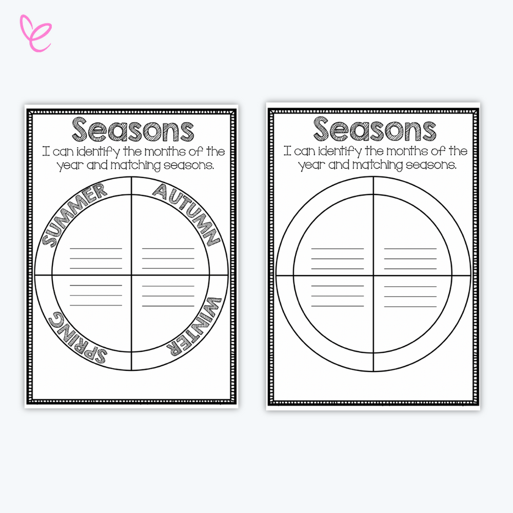 A photo of the Interactive Australian Months and Seasons worksheet for kids, featuring a white background.