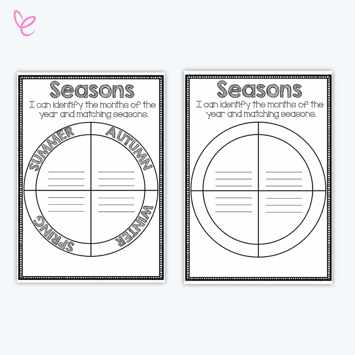 A photo of the Interactive Australian Months and Seasons worksheet for kids, featuring a white background.