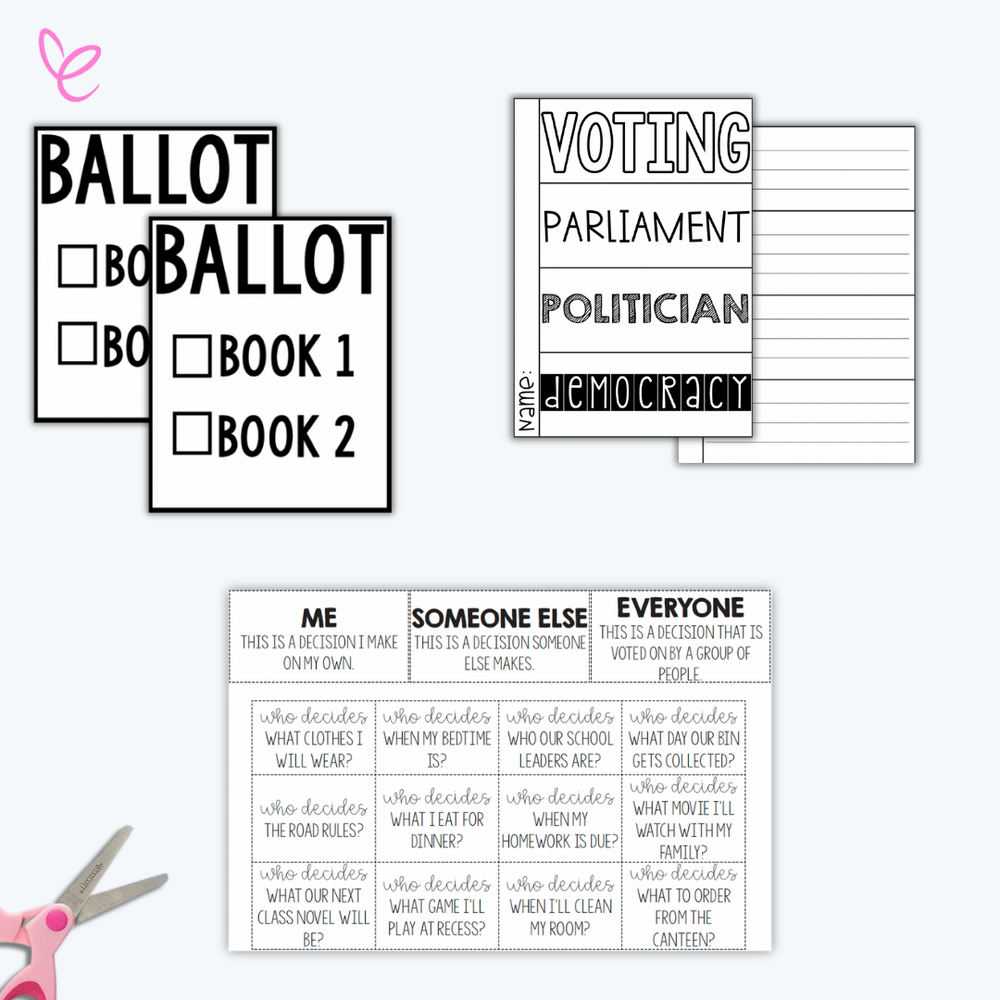 HASS Year 3 Civics and Citizenship digital download activity bundle featuring topics on Voting and Democracy, Importance of Rules, and Community Participation