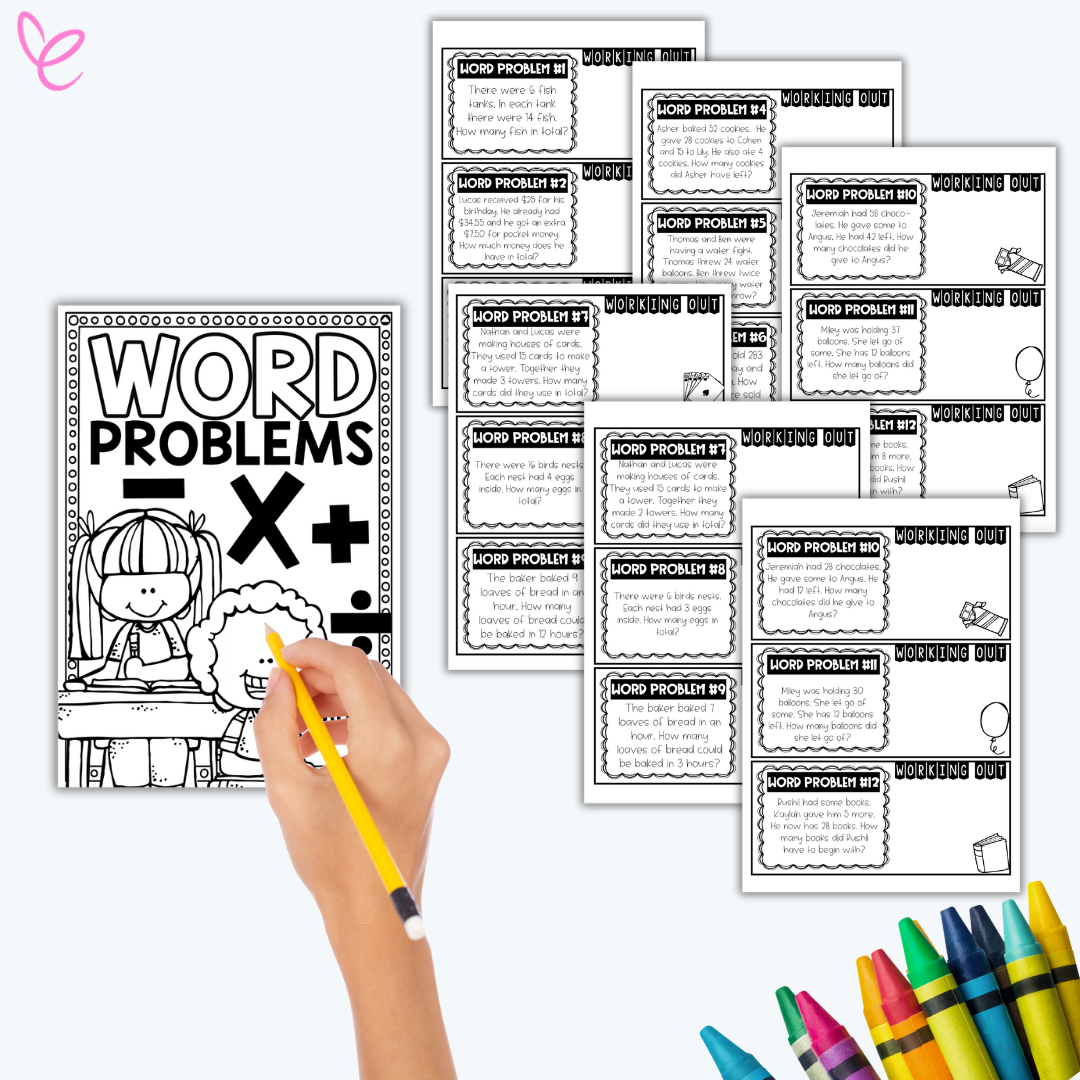 Digital download of Word Problems for Grades 3 and 4, featuring worksheets aimed at enhancing students' math skills, designed for teachers