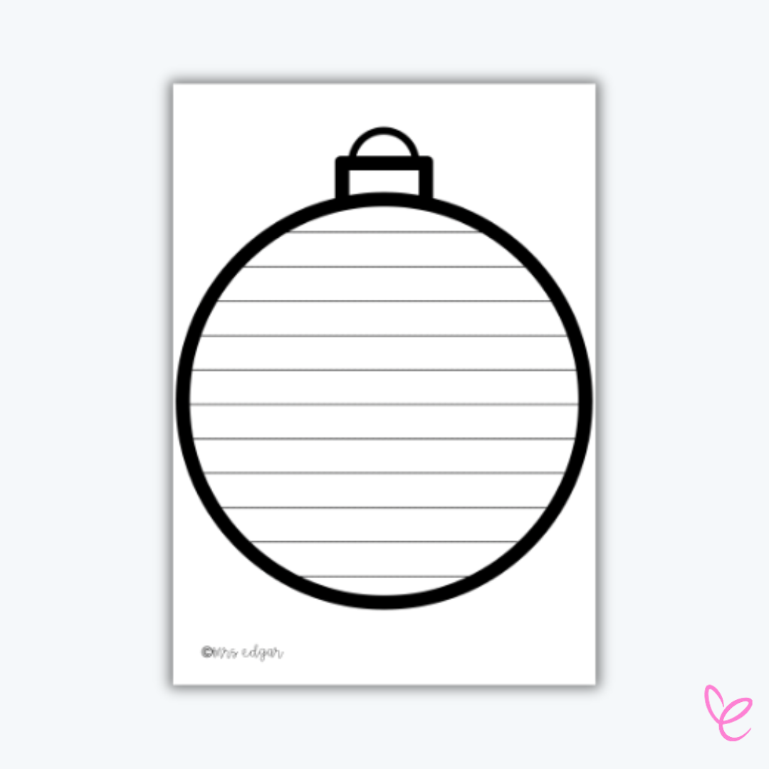 One Christmas Bauble Craft card on a desk, designed for students to write Christmas narratives, poems, or creative projects.