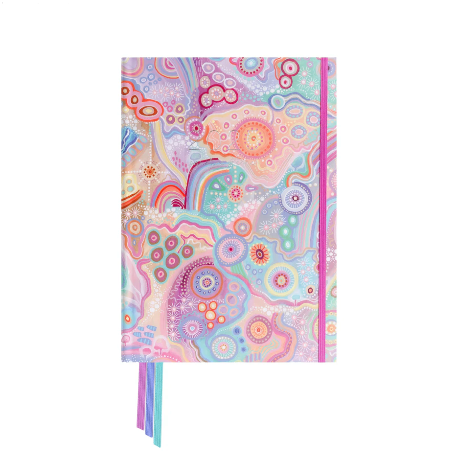 Vibrant 2025 Classic Weekly Teacher Planner featuring purple hues and artistic designs, ideal for organising lesson plans and schedules.