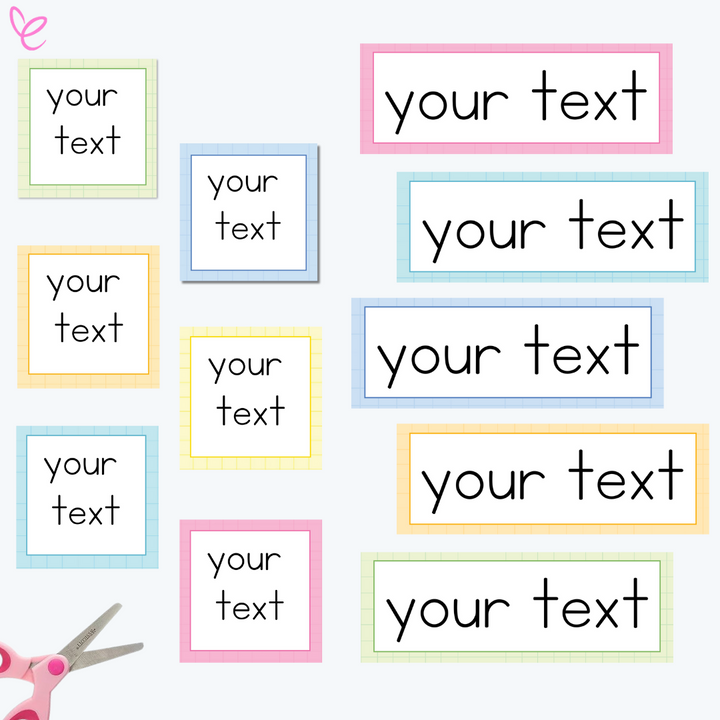 Editable square and rectangle labels , pastel coloured. 