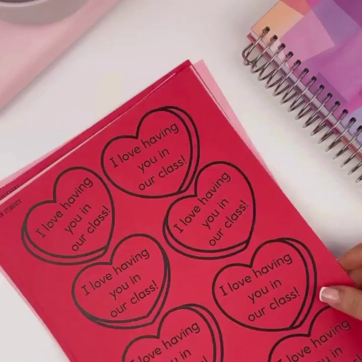 Video showing Candy Hearts Valentine’s Day Lunchbox Notes digital printable with three unique templates being demonstrated for use.